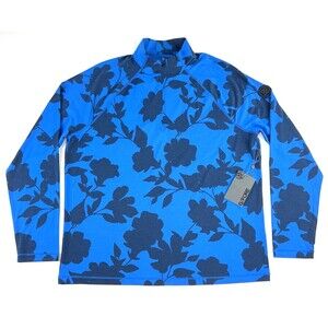 G/Fore G4 Tonal Floral Luxe Mens L Mid Layer Racer Blue Golf 1/4 Zip New NWT